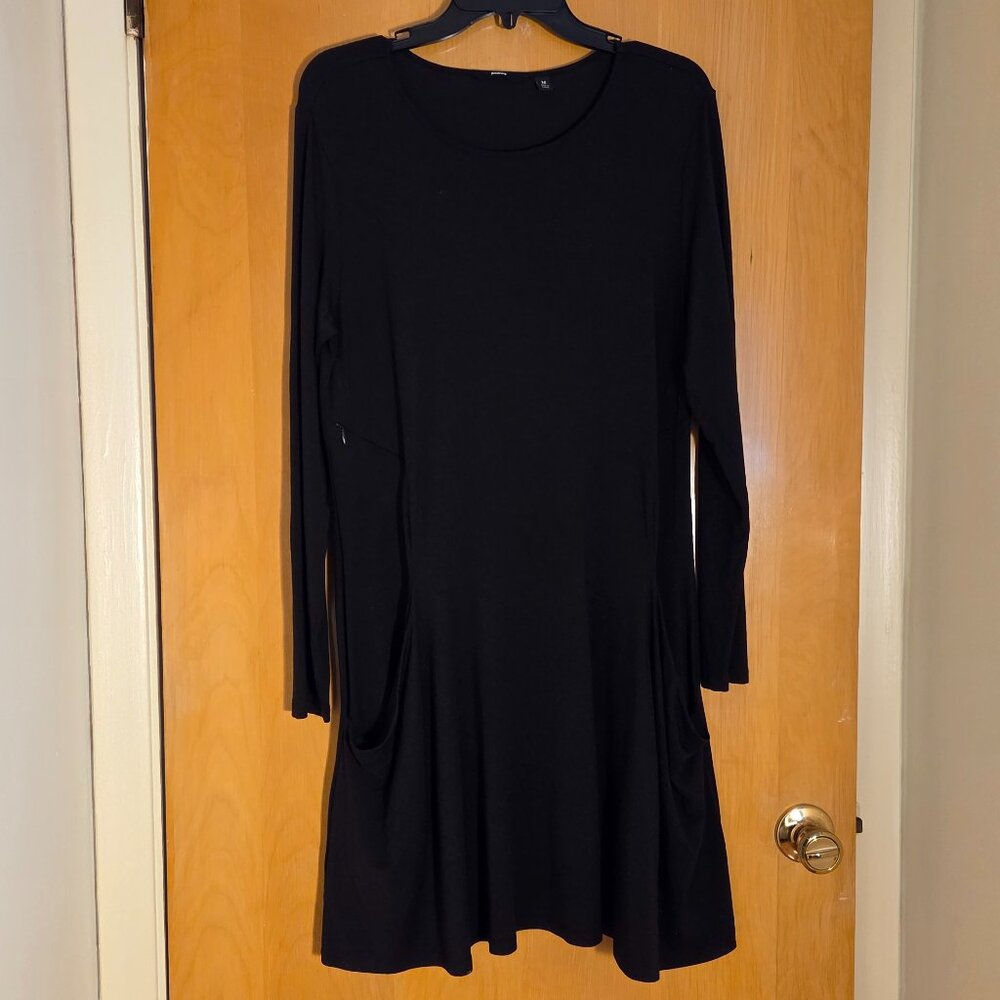 Betabrand Dress Womens M Black Sweatshirt Silk Modal Swing Travel Lagenlook